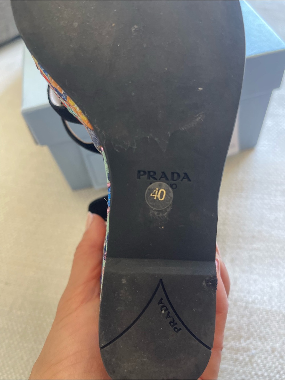 Prada Multicolor Brocade Platform Wedge Sandals Black Straps EU 40 With Box - Picture 5 of 5